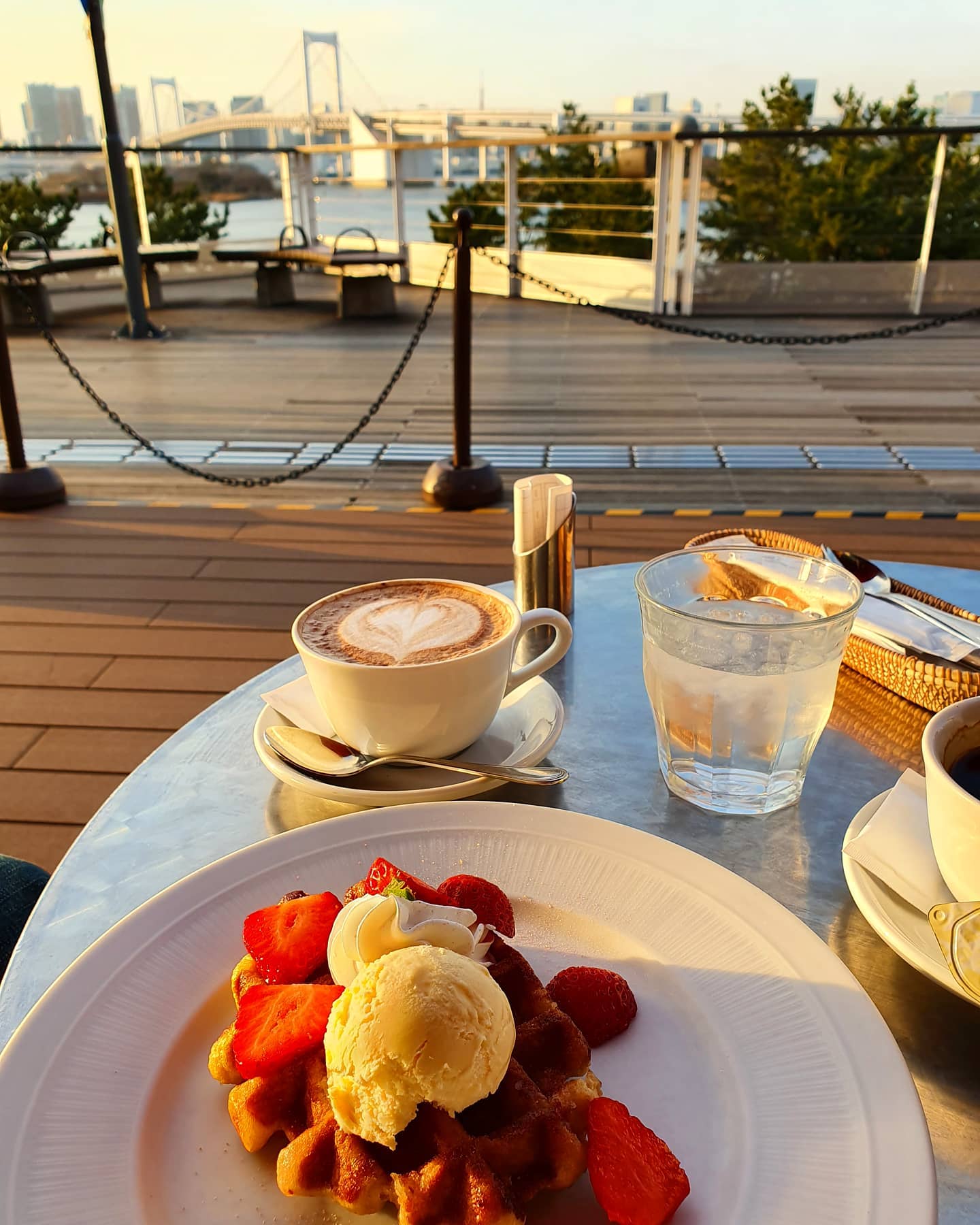 Coffee pause on a terrace with a view, enjoying the moment, the golden hour before the sunset, and a great company 😊☕🗼
.
.
.
.
.
#weekend #weekendvibes #outdoors #chilling #coffee #dessert #enjoy #moment #tokyo #rainbowbridge #goldenhour #beforesunset #happy #lifeintokyo #lifeisgood #springiscoming #photooftheday